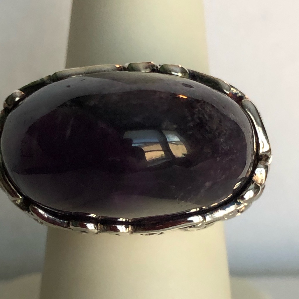 Amethyst Domed Cabochon In Sterling Silver Ring